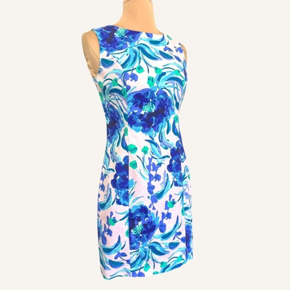 Lilly Pulitzer Pique Mila Shift Dress 0 Lilac Blue Multi Floral Resortwear EUC - Picture 6 of 7
